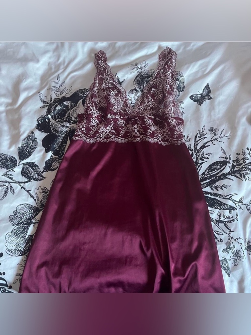 Satin/silk and lace slip dress in a deep wine red